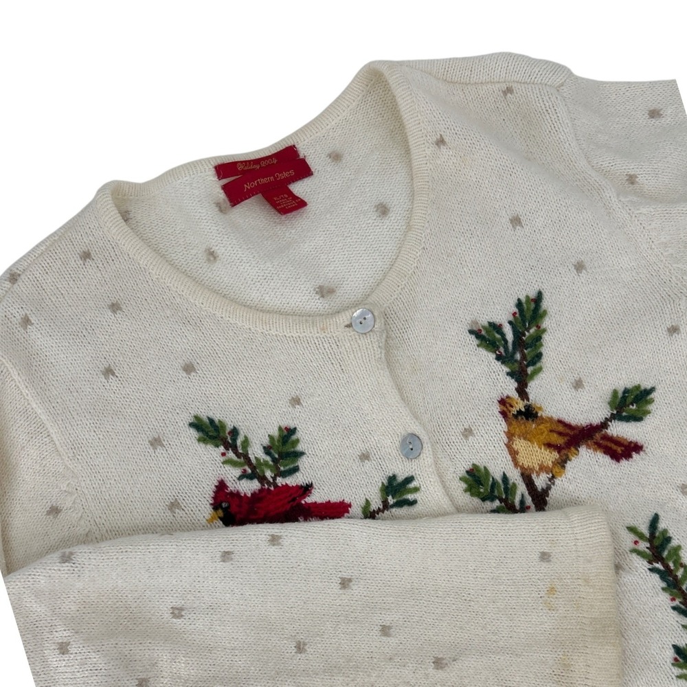VTG Northern Isles Christmas Holiday 2004 Bird Embroidered Sweater Cream XL